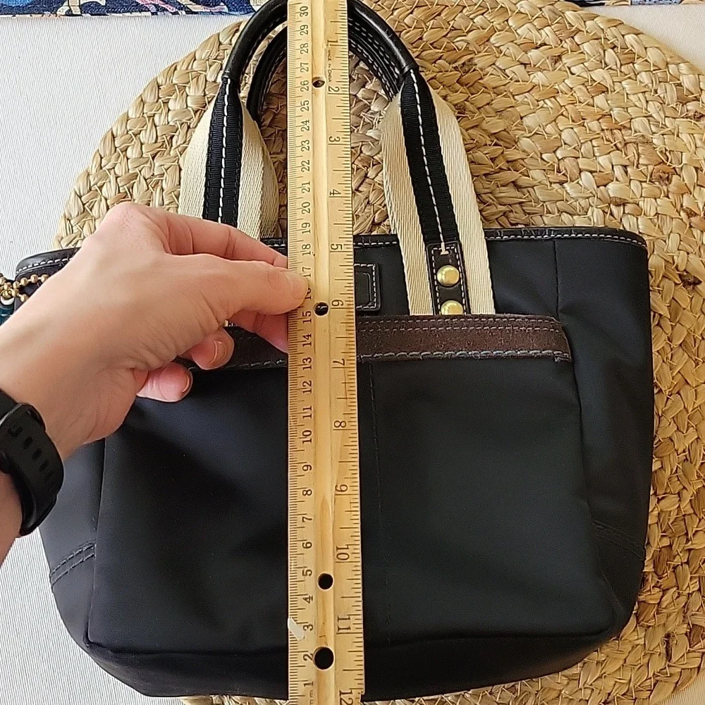 Coach Hampton Mini Nylon Shopper Tote Leather Dark Brown Leather Trim - Picture 14 of 16